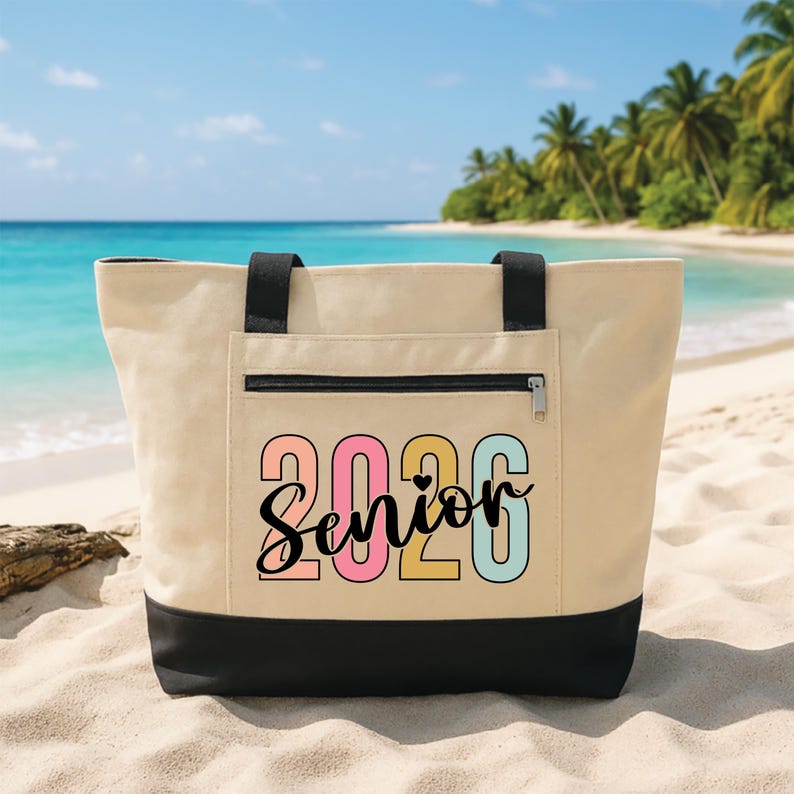 Senior 2026 Tote Bag with Zipper, Class of 2026 Canvas Bag, Graduation ...