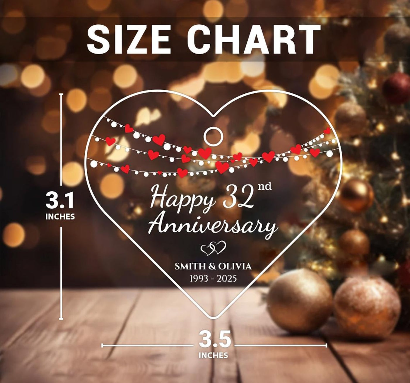 Wedding Anniversary Ornament, Personalized Wedding Acrylic Ornament, Custom Valentine's Day Ornament, Anniversary Gift, Couples Gift