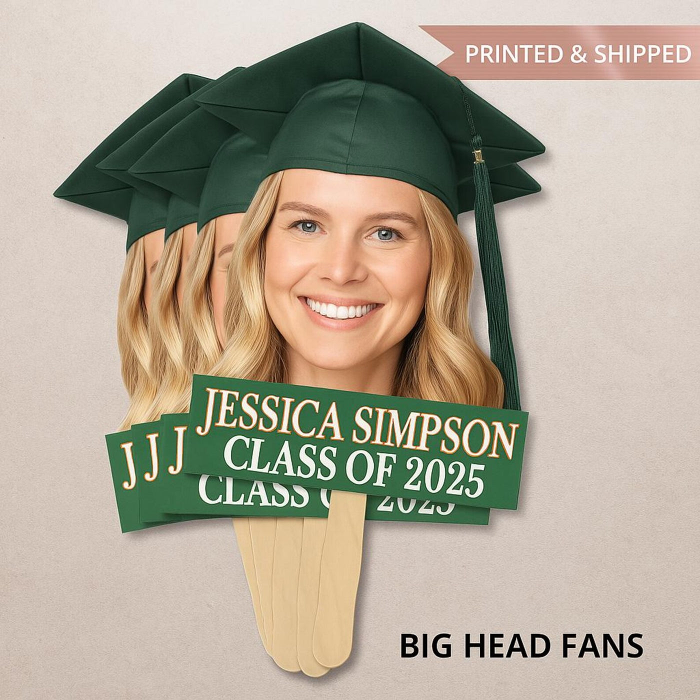 Custom Face Fans With Wooden Handle, Graduation Head, Grad Face Fans