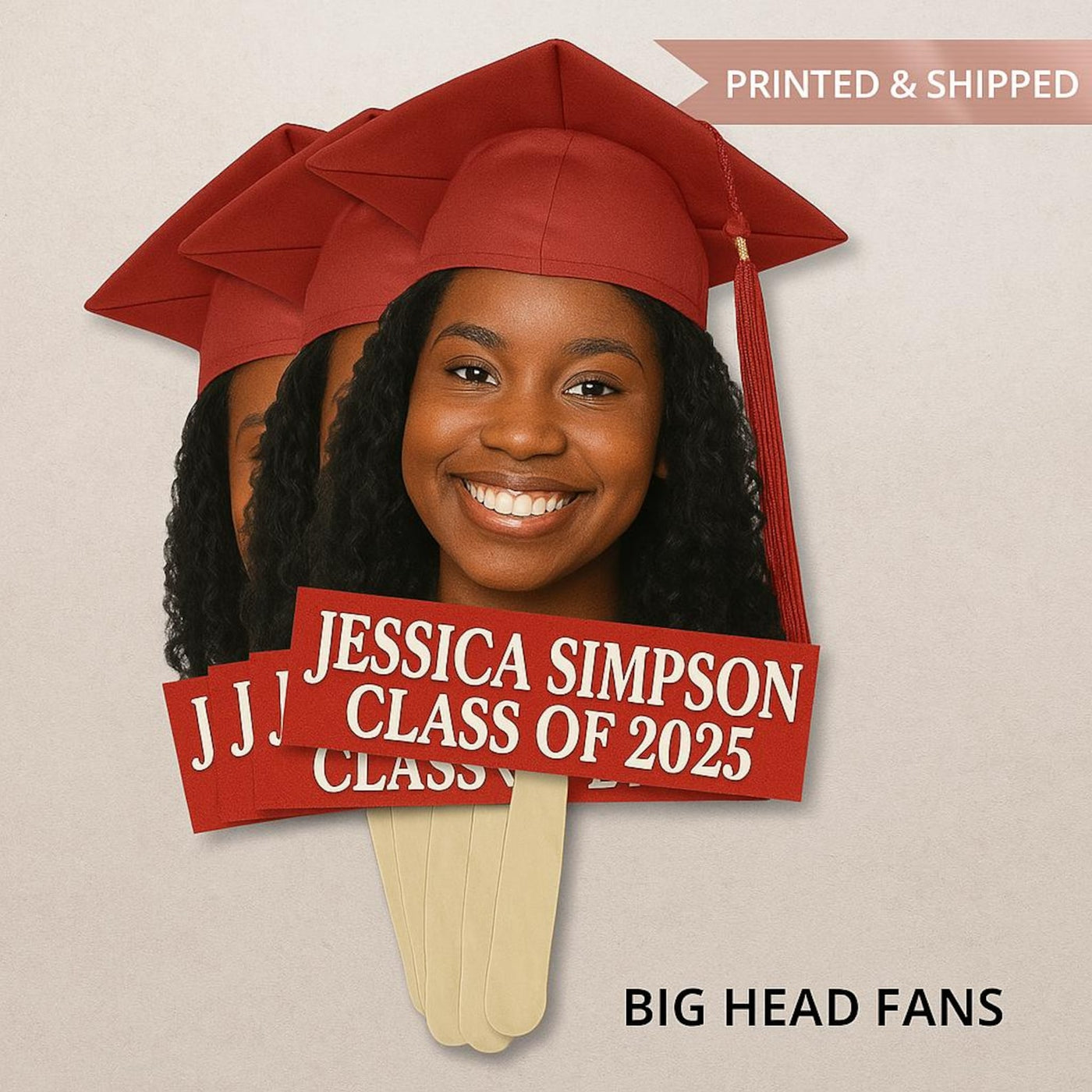 Custom Face Fans With Wooden Handle, Graduation Head, Grad Face Fans