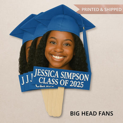 Custom Face Fans With Wooden Handle, Graduation Head, Grad Face Fans