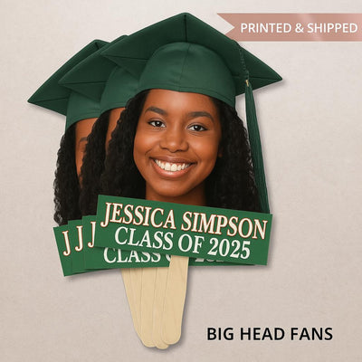 Custom Face Fans With Wooden Handle, Graduation Head, Grad Face Fans