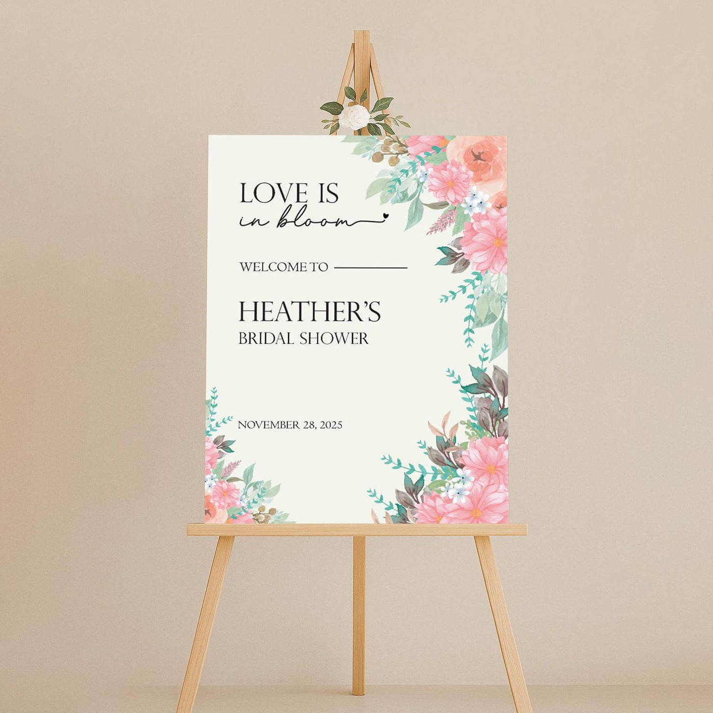 Love is In Bloom Bridal Shower Welcome Sign, Floral Bridal Party Decor