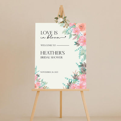 Love is In Bloom Bridal Shower Welcome Sign, Floral Bridal Party Decor