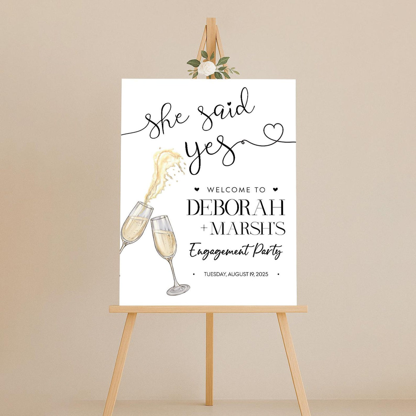 Personalized Boho Engagement Welcome Sign, Champagne Brunch & Bubbly Party Decor