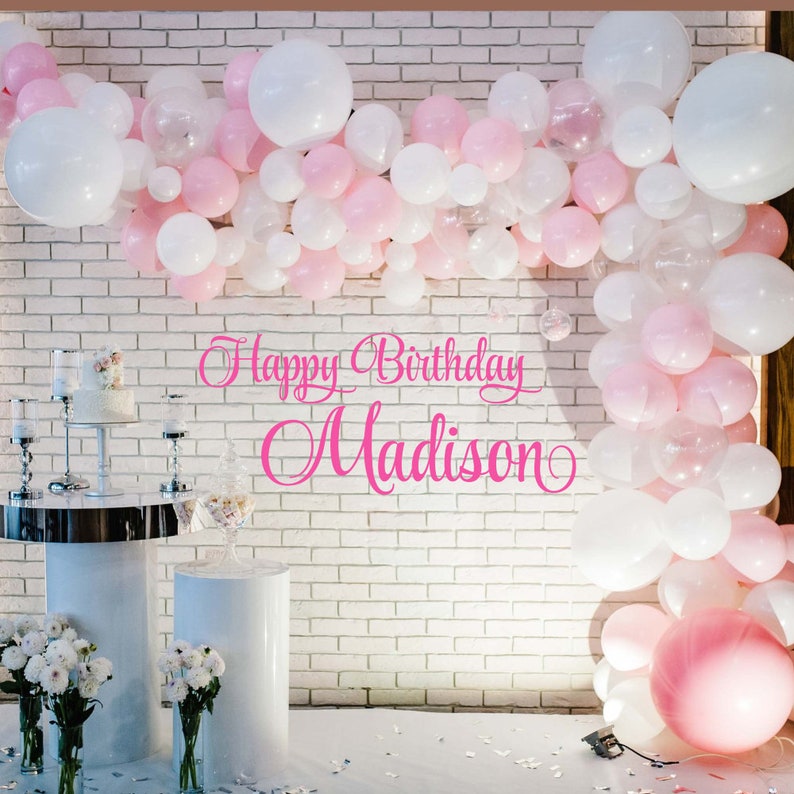Personalized Happy Birthday Name Wall Decal, Happy Birthday Party Backdrop Custom Name Sticker