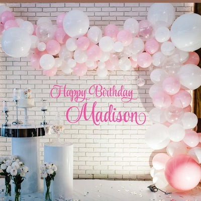 Personalized Happy Birthday Name Wall Decal, Happy Birthday Party Backdrop Custom Name Sticker