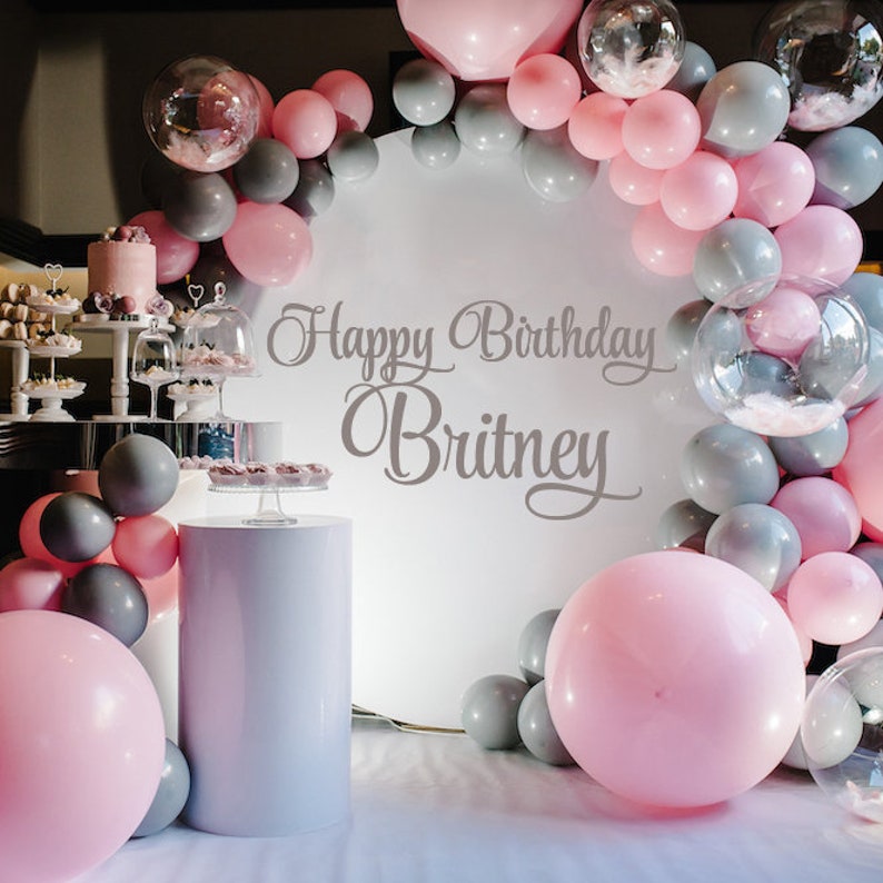 Personalized Happy Birthday Name Wall Decal, Happy Birthday Party Backdrop Custom Name Sticker