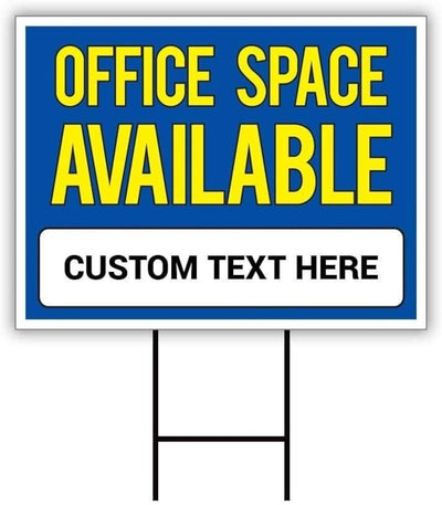 Office Space Available Yard Sign Personalized 24" x 18" - Visible Text Custom Office Space Available Rent Lease Sign with Metal H-Stake