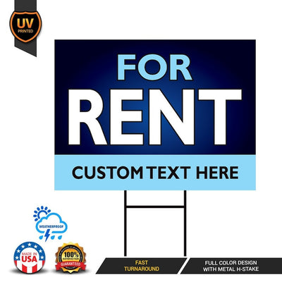 For Rent Yard Sign Personalized 18" x 12" - Visible Text Long Lasting Rust Free For Rent Sign with Metal H-Stake