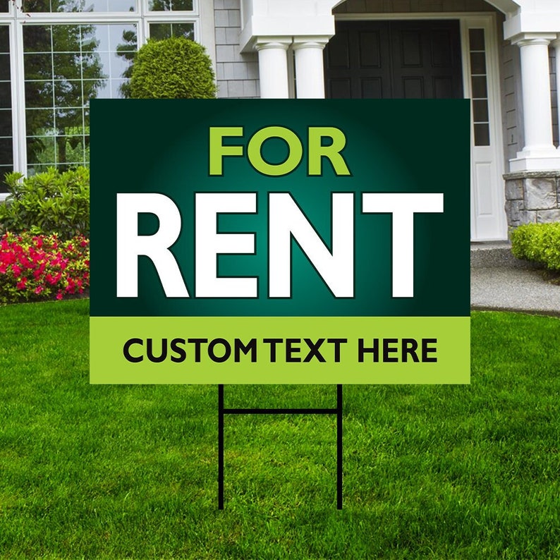 For Rent Yard Sign Personalized 24" x 18" - Visible Text Long Lasting Rust Free For Rent Sign with Metal H-Stake