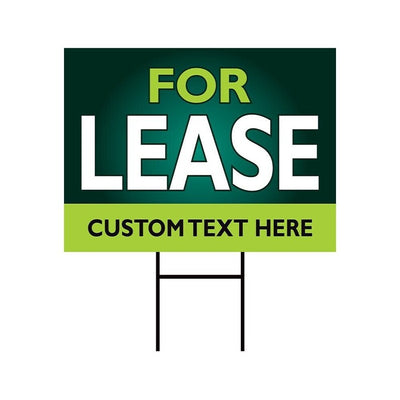 For Lease Yard Sign Personalized 24" x 18" - Visible Text Custom For Lease Yard Sign with Metal H-Stake