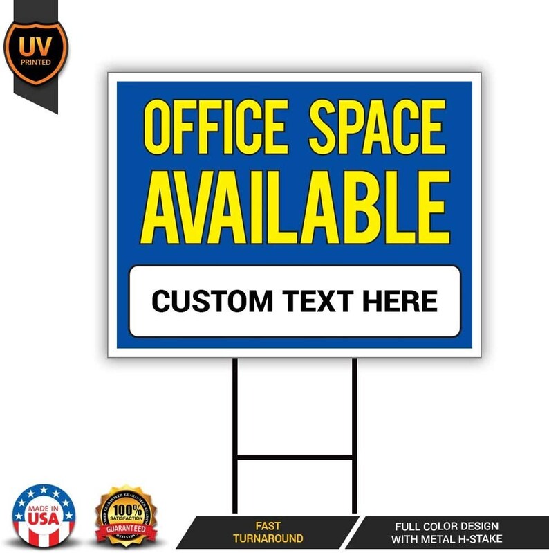 Office Space Available Yard Sign Personalized 24" x 18" - Visible Text Custom Office Space Available Rent Lease Sign with Metal H-Stake