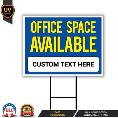 Office Space Available Yard Sign Personalized 24" x 18" - Visible Text Custom Office Space Available Rent Lease Sign with Metal H-Stake