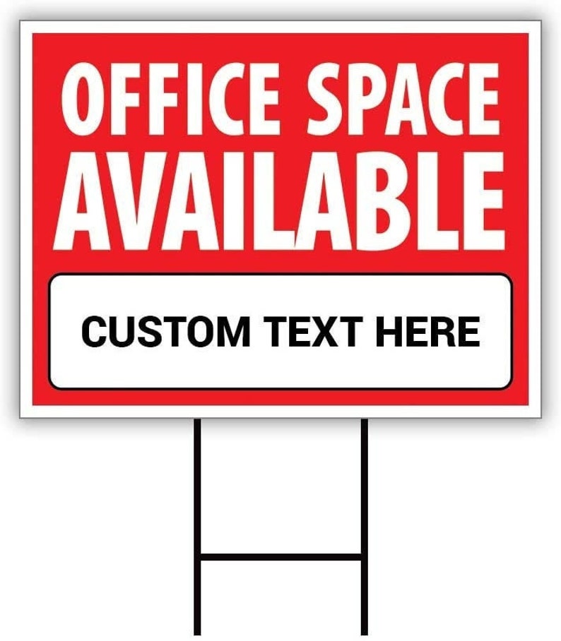 Office Space Available Yard Sign Personalized 24" x 18" - Visible Text Custom Office Space Available Rent Lease Sign with Metal H-Stake