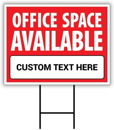 Office Space Available Yard Sign Personalized 24" x 18" - Visible Text Custom Office Space Available Rent Lease Sign with Metal H-Stake