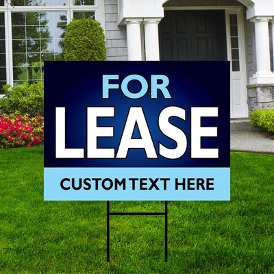For Lease Yard Sign Personalized 18" x 12" - Visible Text Custom For Lease Yard Sign with Metal H-Stake