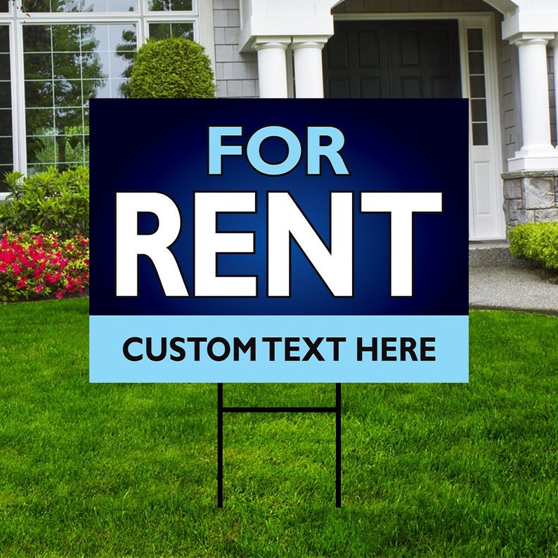 For Rent Yard Sign Personalized 18" x 12" - Visible Text Long Lasting Rust Free For Rent Sign with Metal H-Stake