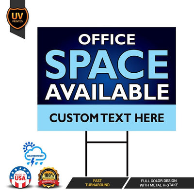 Office Space Available Yard Sign Personalized 18" x 12" - Visible Text Custom Office Space Available Rent Lease Sign with Metal H-Stake