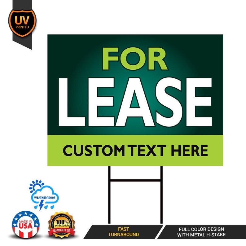For Lease Yard Sign Personalized 24" x 18" - Visible Text Custom For Lease Yard Sign with Metal H-Stake