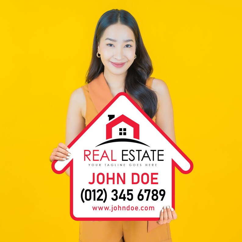 2 Pack Personalized Real Estate Marketing Closing Signs, Customized Realtor Social Media Photo Props, Realtor Key, Custom House Shaped Sign