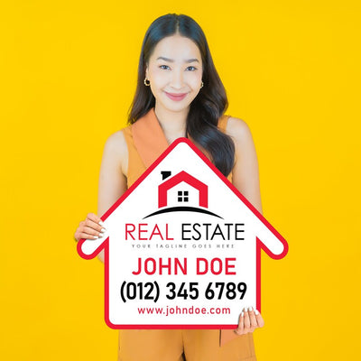 2 Pack Personalized Real Estate Marketing Closing Signs, Customized Realtor Social Media Photo Props, Realtor Key, Custom House Shaped Sign