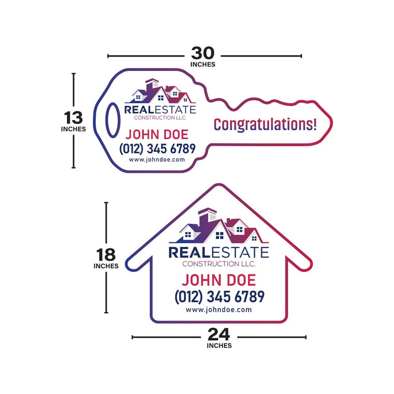 2 Pack Personalized Real Estate Marketing Closing Signs, Customized Realtor Social Media Photo Props, Realtor Key, Custom House Shaped Sign