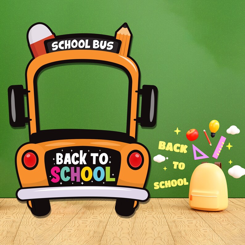 Personalized Selfie Frame, School Bus Photo Selfie Frame, Back to School Selfie Frame, Custom Selfie Frame, Photo Booth Prop School Bus