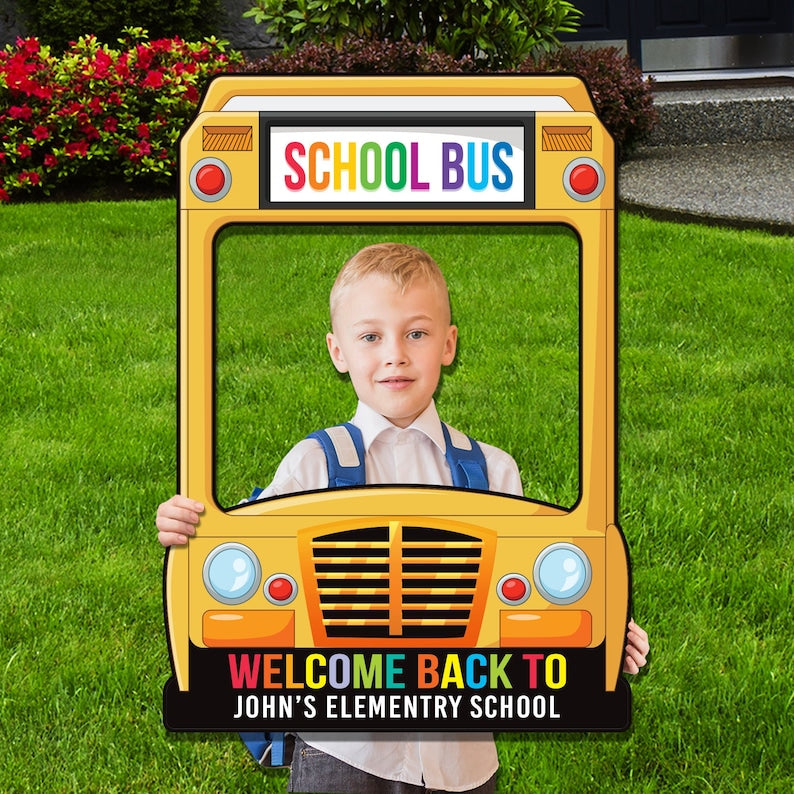 Personalized Selfie Frame, School Bus Photo Selfie Frame, Back to School Selfie Frame, Custom Selfie Frame, Photo Booth Prop School Bus