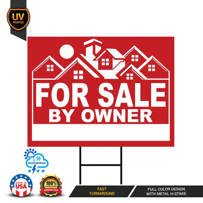 For Sale By Owner Yard Sign Personalized- Coroplast Custom For Sale By Owner Yard Sign with Metal H-Stake