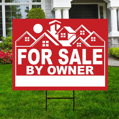 For Sale By Owner Yard Sign Personalized- Coroplast Custom For Sale By Owner Yard Sign with Metal H-Stake