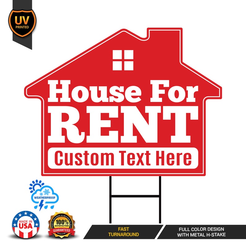 House for Rent Yard Sign Personalized - Visible Text Custom House for Rent Yard Sign with Metal H-Stake