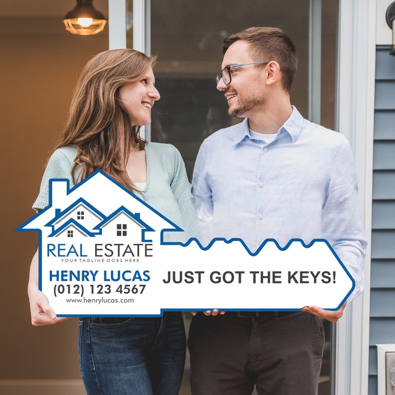 Personalized Real Estate Marketing Key Cutout Sign, Customized Realtor Social Media Photo Props, Realtor Key Sign, Customized Just Sold Key