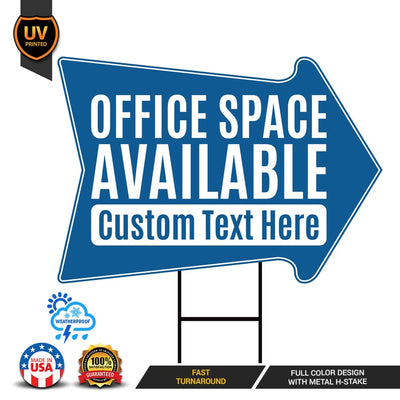Office Space Available Yard Sign Personalized - Visible Text Custom Office Space Available Rent Lease Yard Sign with Metal H-Stake