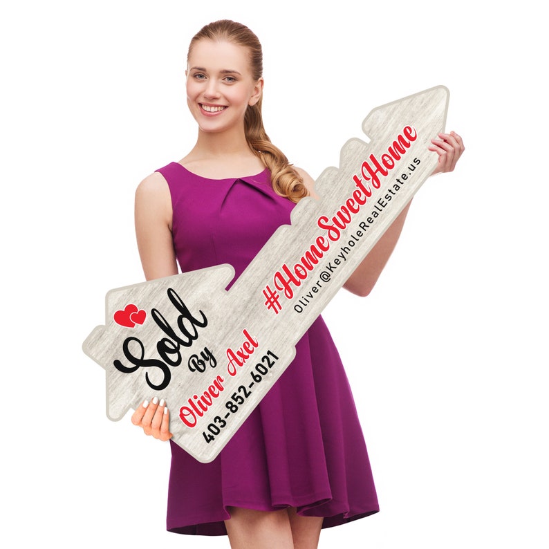 Personalized Real Estate Marketing Key Cutout Sign, Customized Realtor Social Media Photo Props, Realtor Key Sign, Customized Just Sold Key