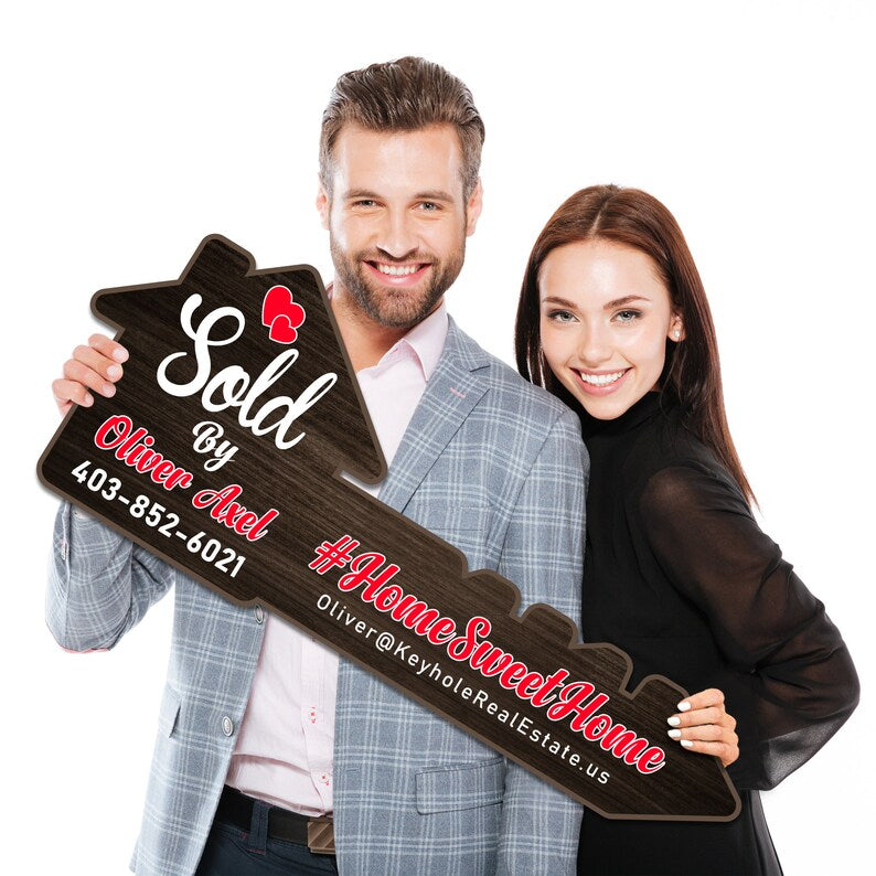 Personalized Real Estate Marketing Key Cutout Sign, Customized Realtor Social Media Photo Props, Realtor Key Sign, Customized Just Sold Key