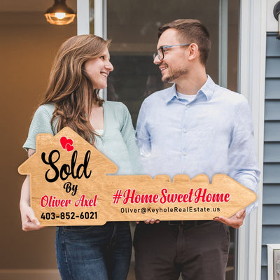 Personalized Real Estate Marketing Key Cutout Sign, Customized Realtor Social Media Photo Props, Realtor Key Sign, Customized Just Sold Key