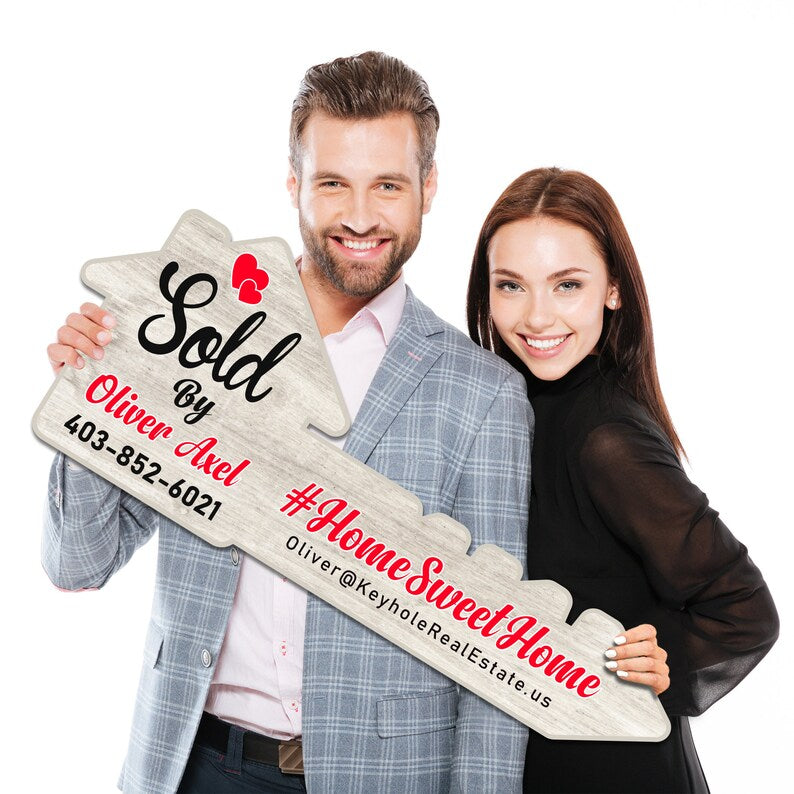 Personalized Real Estate Marketing Key Cutout Sign, Customized Realtor Social Media Photo Props, Realtor Key Sign, Customized Just Sold Key