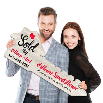 Personalized Real Estate Marketing Key Cutout Sign, Customized Realtor Social Media Photo Props, Realtor Key Sign, Customized Just Sold Key