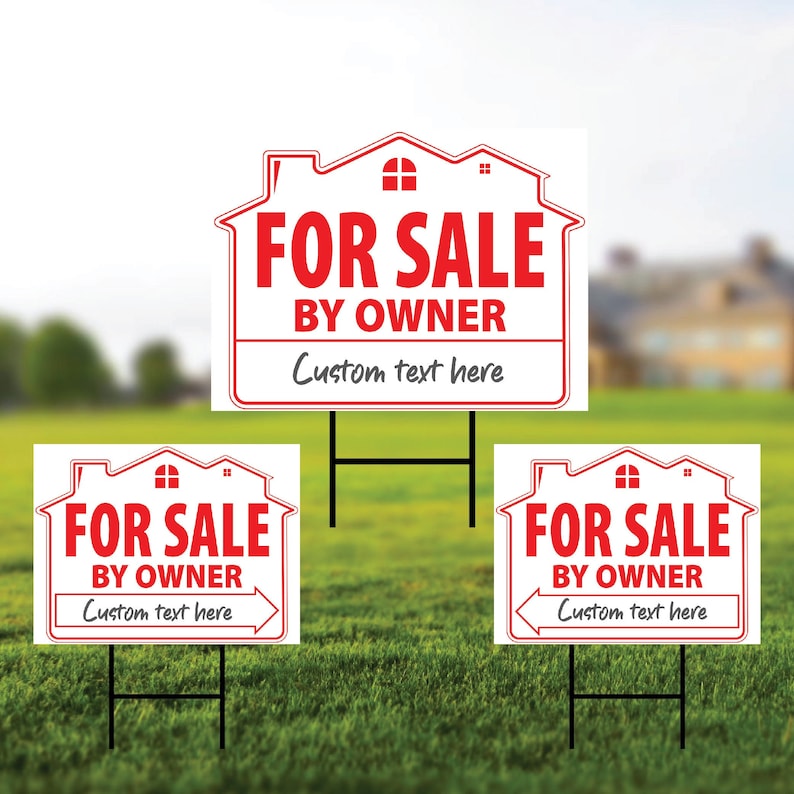 For Sale By Owner Yard Sign (3 Pack) - Coroplast Double Sided Directional Arrows For Sale By Owner Real Estate Yard Sign with Metal H-Stake