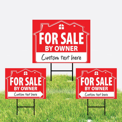 For Sale By Owner Yard Sign (3 Pack) - Coroplast Double Sided Directional Arrows For Sale By Owner Real Estate Yard Sign with Metal H-Stake