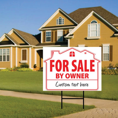 For Sale By Owner Yard Sign (3 Pack) - Coroplast Double Sided Directional Arrows For Sale By Owner Real Estate Yard Sign with Metal H-Stake