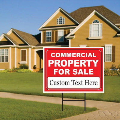 Commercial Property for Sale Yard Sign (3 Pack) - Coroplast Double Sided Directional Arrows Commercial Property Yard Sign with Metal H-Stake