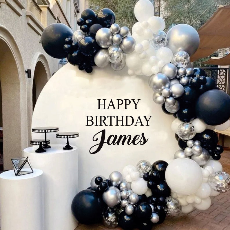 Personalized Happy Birthday Name Wall Decal, Happy Birthday Party Backdrop Custom Name Sticker
