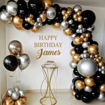 Personalized Happy Birthday Name Wall Decal, Happy Birthday Party Backdrop Custom Name Sticker