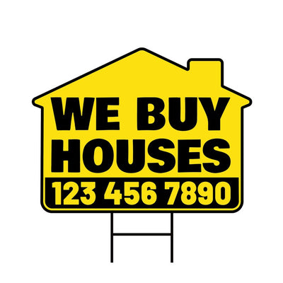 Custom We Buy Houses Yard Sign, Coroplast House Shaped Personalized We Buy Houses Yard Sign with Metal H-Stake