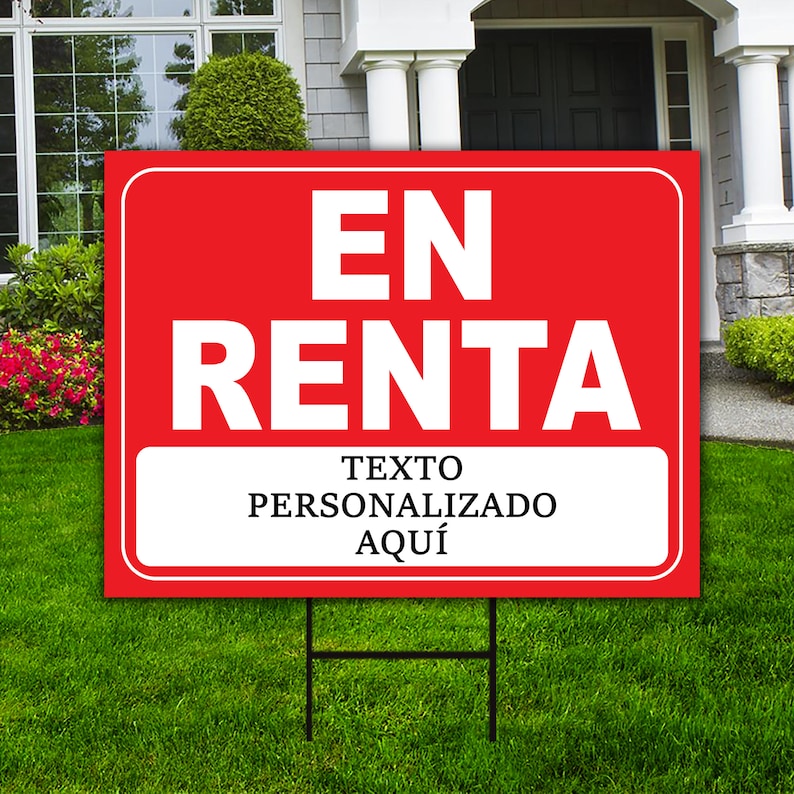 Custom For Rent Yard Sign Personalized - Coroplast Long Lasting Se Alquila Firmar, Custom En RENTA Yard Sign with Metal H-Stake