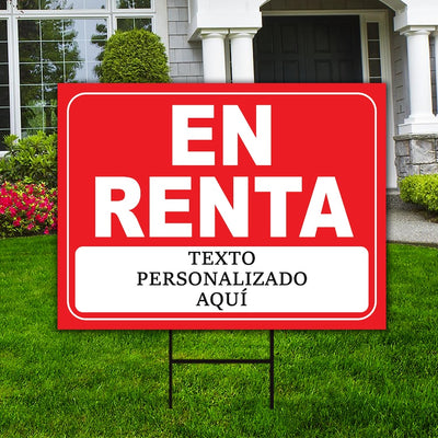Custom For Rent Yard Sign Personalized - Coroplast Long Lasting Se Alquila Firmar, Custom En RENTA Yard Sign with Metal H-Stake