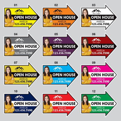 Custom Open House Arrow Yard Sign 18" x 24", 2 Sided Add Your Text, Logo, Photo Personalized Open House Directional Signs with Metal H-Stake