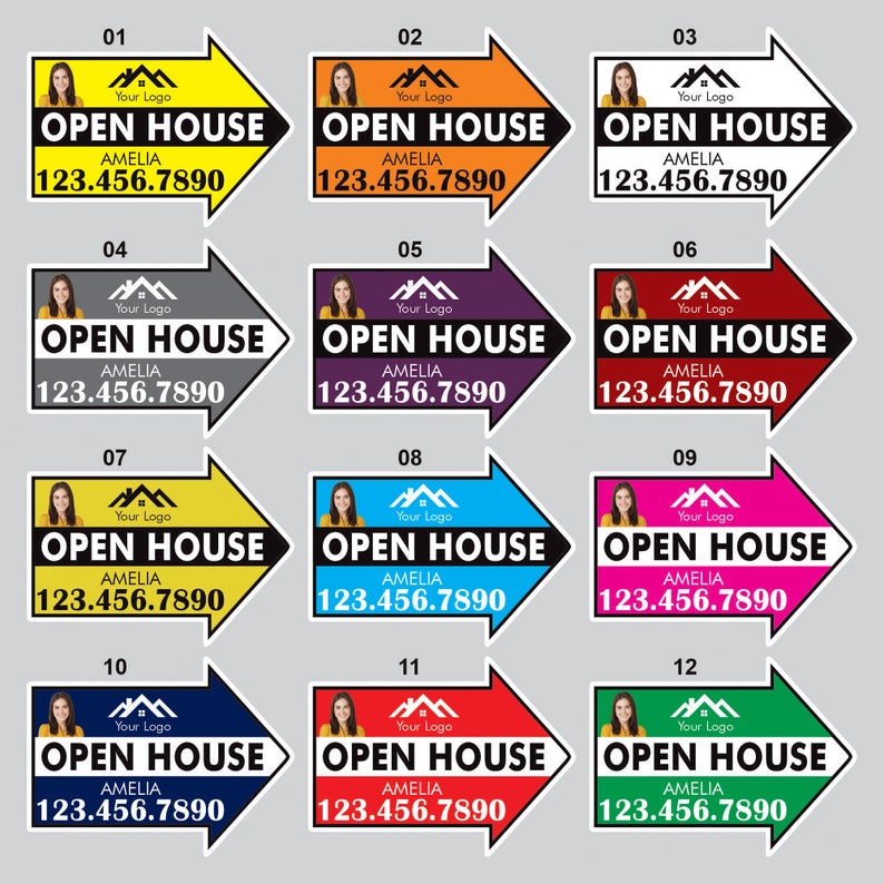 Custom Open House Arrow Yard Sign 18" x 24", 2 Sided Add Your Text, Logo, Photo Personalized Open House Directional Signs with Metal H-Stake